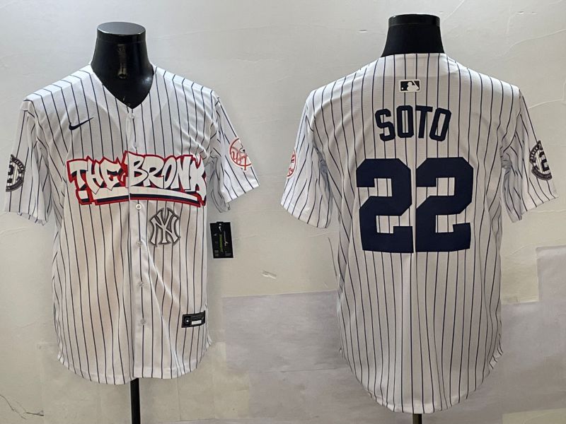 Men New York Yankees #22 Soto White Stripe four generations Joint Name 2025 Nike MLB Jersey style 9